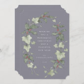 Desaturated Purple Watercolor Holly & Ivy Feestdagenkaart (Voorkant / Achterkant)