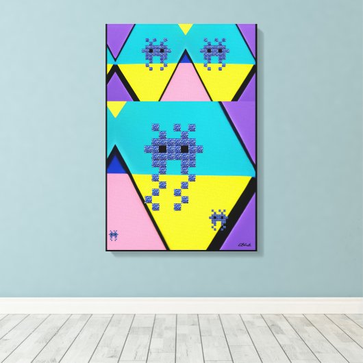 Descending on a Memphis Designed Planet Canvas Afdruk (Insitu (Houten vloer))