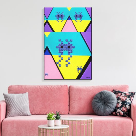 Descending on a Memphis Designed Planet Canvas Afdruk (Insitu (Woonkamer))