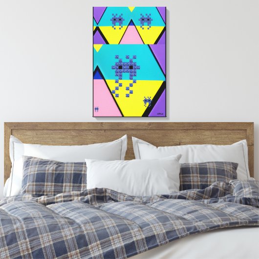 Descending on a Memphis Designed Planet Canvas Afdruk (Insitu (Slaapkamer))