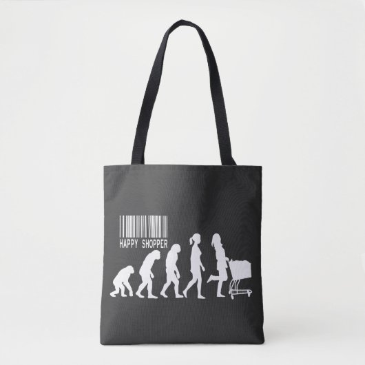 Descent of Woman Happy Shopper Evolution parody Tote Bag (Voorkant)