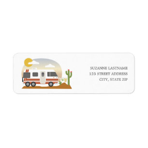 Desert Adventure Retro RV Motorhome Baby shower Etiket