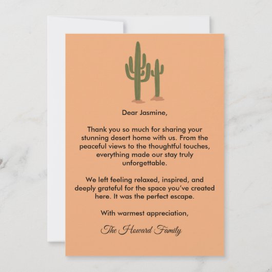 Desert Airbnb Host Card with Custom Message Option Bedankkaart (Achterkant)