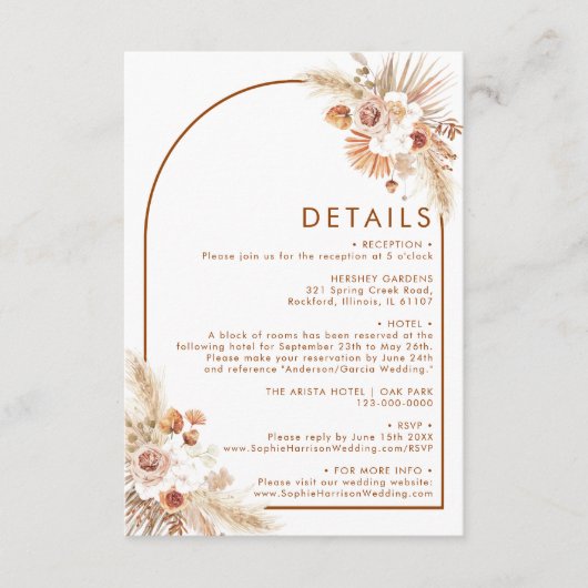 Desert Arch Boho Pampas Grass Terracotta Details Informatiekaartje (Voorkant)