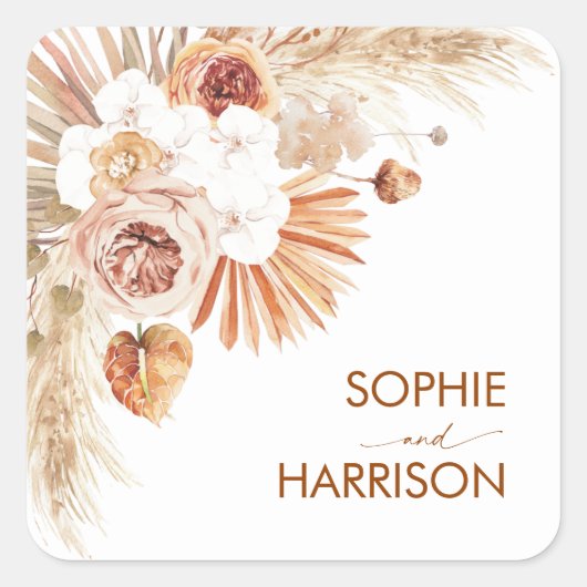 Desert Arch Boho Pampas Grass Terracotta Vierkante Sticker (Voorkant)