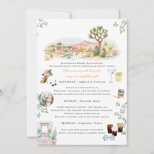 Desert Bachelorette Weekend Itinerary Invitation Kaart (Voorkant)