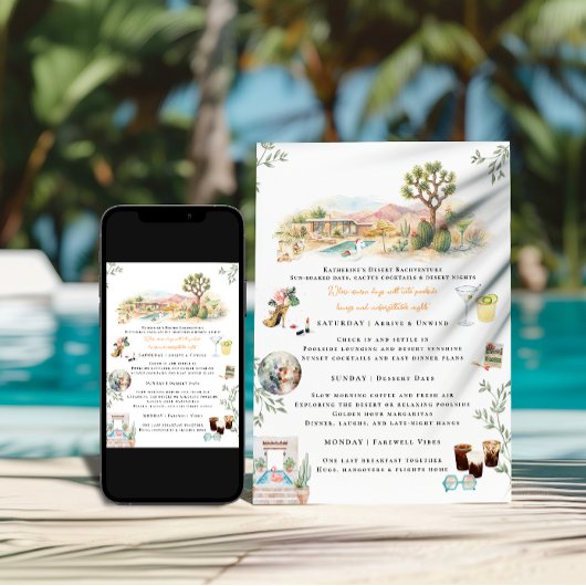 Desert Bachelorette Weekend Itinerary Invitation Kaart