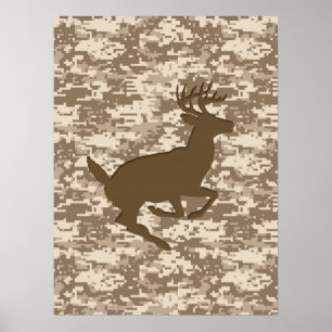 Desert Beige Digital Camouflage Deer Camo Pattern Poster