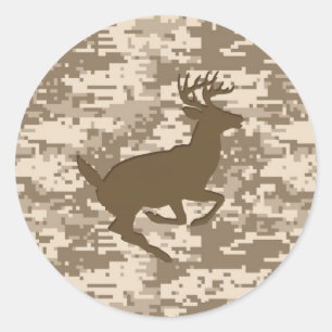 Desert Beige Digital Camouflage Deer Camo Pattern Ronde Sticker
