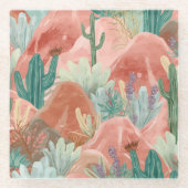 Desert Bloom Blush Canyon Watercolor Art Glazen Onderzetter (Voorkant)