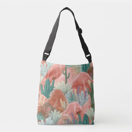 Desert Bloom Sunset with Cactus Garden Crossbody Tas (Voorkant)