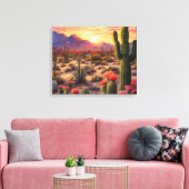Desert Blooming Cactus Kleurrijke Sunrise Art Canvas Afdruk (Insitu (Woonkamer))