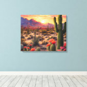 Desert Blooming Cactus Kleurrijke Sunrise Art Canvas Afdruk (Insitu (Houten vloer))