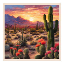 Desert Blooming Cactus Kleurrijke Sunrise Art
