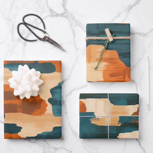 Desert Blue en Brown Abstract Western Inpakpapier Vel (Voorkant)