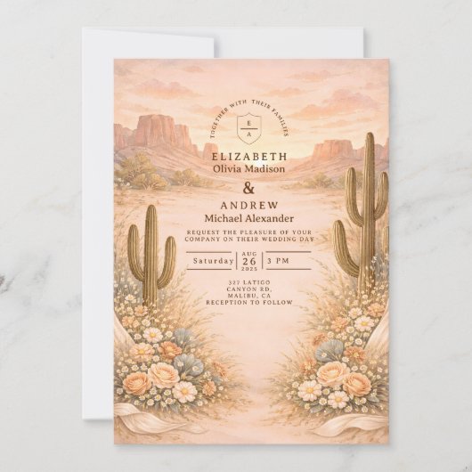 Desert Blush Cactus Landscape Wedding Kaart (Voorkant)