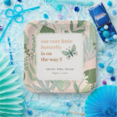 Desert Blush Retro Butterfly Garden Baby shower Papieren Bordje (Feest)