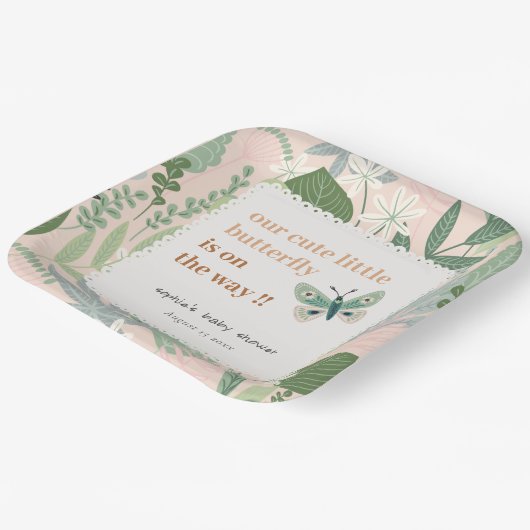 Desert Blush Retro Butterfly Garden Baby shower Papieren Bordje (Gebogen)
