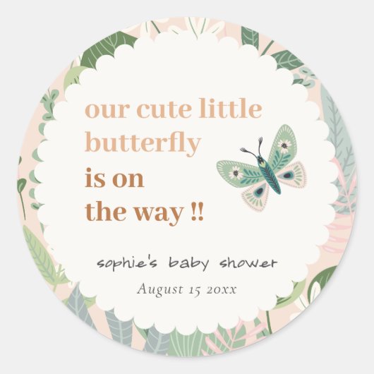 Desert Blush Retro Butterfly Garden Baby shower Ronde Sticker (Voorkant)