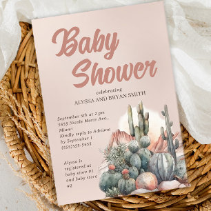 Desert Boho Chic Cactus Terracotta Baby shower Kaart