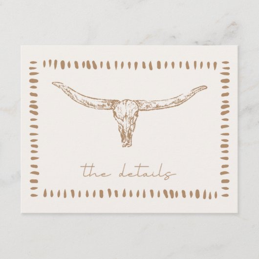 Desert Boho Cow Skull Wedding Details Informatiekaartje (Voorkant)