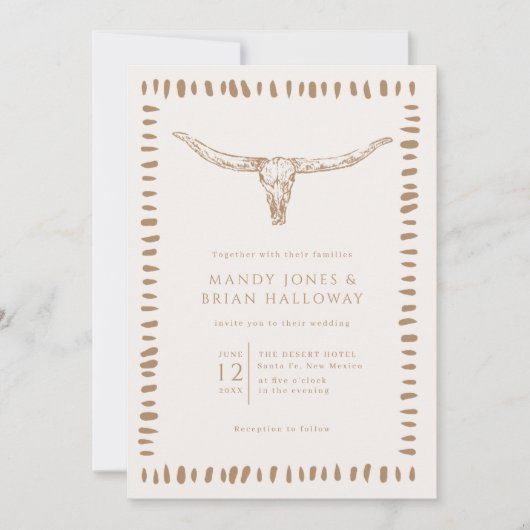 Desert Boho Cow Skull Wedding Kaart (Voorkant)