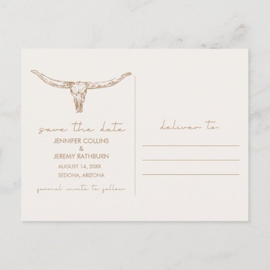 Desert Boho Cow Skull Wedding Save the Date Aankondigingskaart (Achterkant)