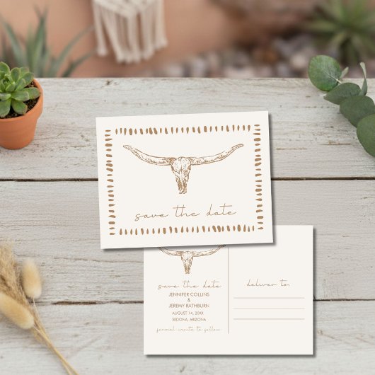 Desert Boho Cow Skull Wedding Save the Date Aankondigingskaart