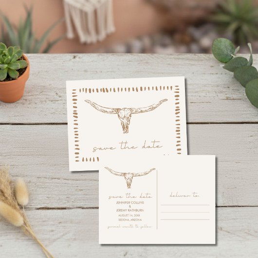 Desert Boho Cow Skull Wedding Save the Date Aankondigingskaart