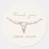 Desert Boho Cow Skull Wedding Thank You  Ronde Sticker (Voorkant)
