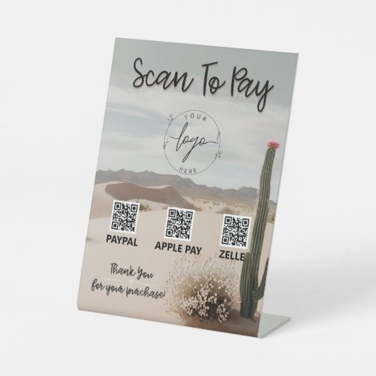 Desert | Boho | esthetisch | QR-code | Betaalteken Reclamebord Met Voetstuk (Voorkant)