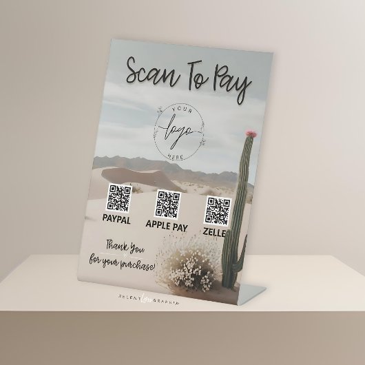 Desert | Boho | esthetisch | QR-code | Betaalteken Reclamebord Met Voetstuk