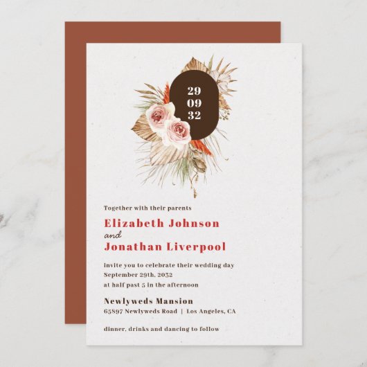 Desert boho floral Earth tones terracotta bruiloft Kaart (Voorkant / Achterkant)