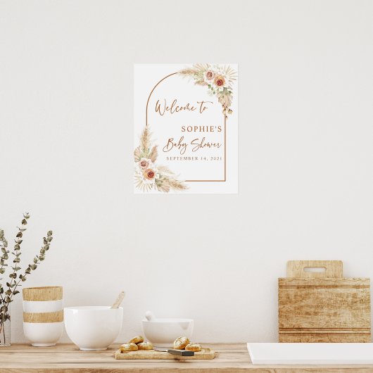 Desert Boho Pampas Grass Baby shower Welkom Poster (Keuken)