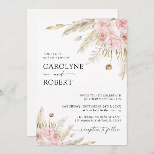 Desert Boho Pampas Grass Terracotta Wedding Kaart (Voorkant / Achterkant)