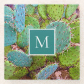Desert Botanical Cactus Monogram Glazen Onderzetter (Voorkant)