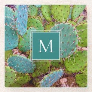 Desert Botanical Cactus Monogram Glazen Onderzetter