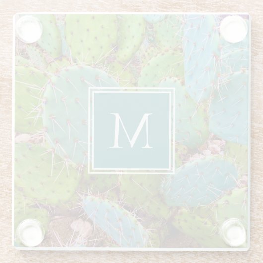 Desert Botanical Cactus Monogram Glazen Onderzetter (Achterkant)