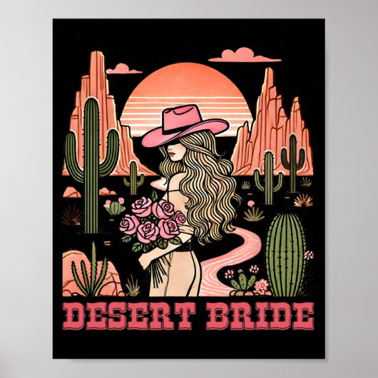 Desert Bride Cactus Landschap Sunset Pet Rozen Poster (Voorkant)