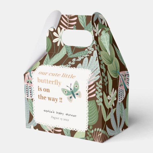 Desert Brown Retro Butterfly Garden Baby shower Bedankdoosjes (Achterkant)