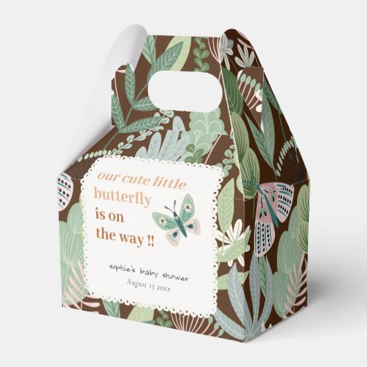 Desert Brown Retro Butterfly Garden Baby shower Bedankdoosjes (Voorkant Zijde)