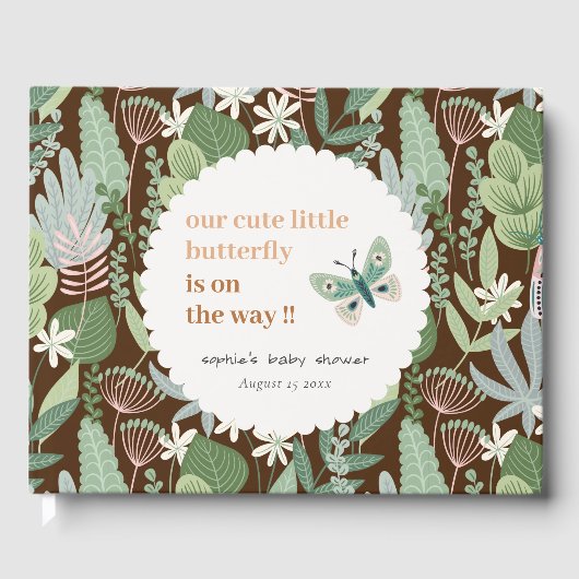Desert Brown Retro Butterfly Garden Baby shower Gastenboek (Voorkant)