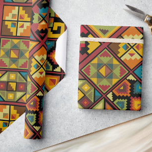 Desert Brown Turquoise Patroon Fun Verjaardag Cadeaupapier