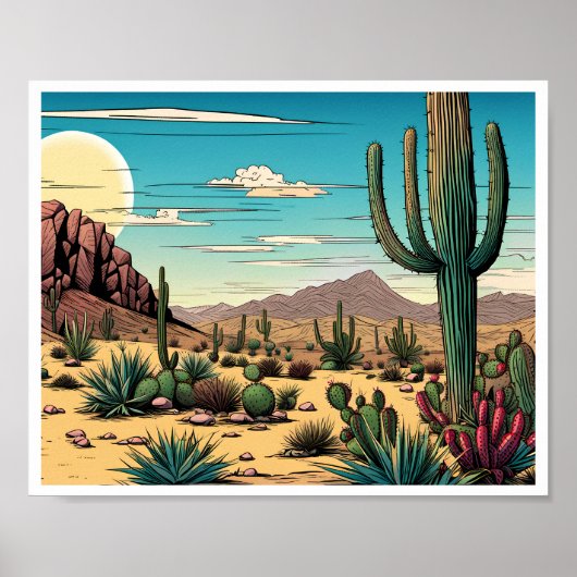 Desert Butte Mesa Grafisch Kunstlandschap Poster (Voorkant)