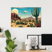 Desert Butte Mesa Grafisch Kunstlandschap Poster (Thuiskantoor)