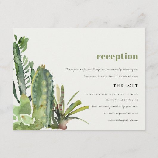 DESERT CACTI FOLIAGE WATERVERF WEDDING RECEPT INFORMATIEKAARTJE (Voorkant)