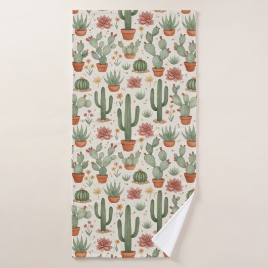 Desert Cacti Succulent Seamless Pattern Badhanddoek (Badhanddoek)