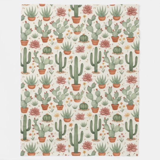 Desert Cacti Succulent Seamless Pattern Fleece Deken (Voorkant)