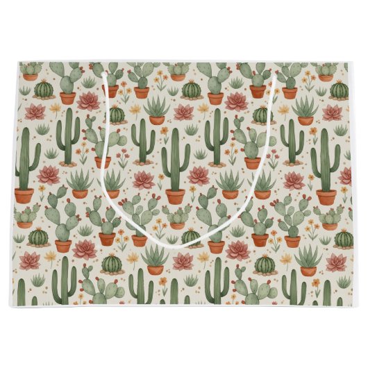 Desert Cacti Succulent Seamless Pattern Groot Cadeauzakje (Voorkant)