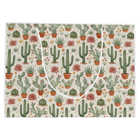 Desert Cacti Succulent Seamless Pattern Groot Cadeauzakje (Achterkant)